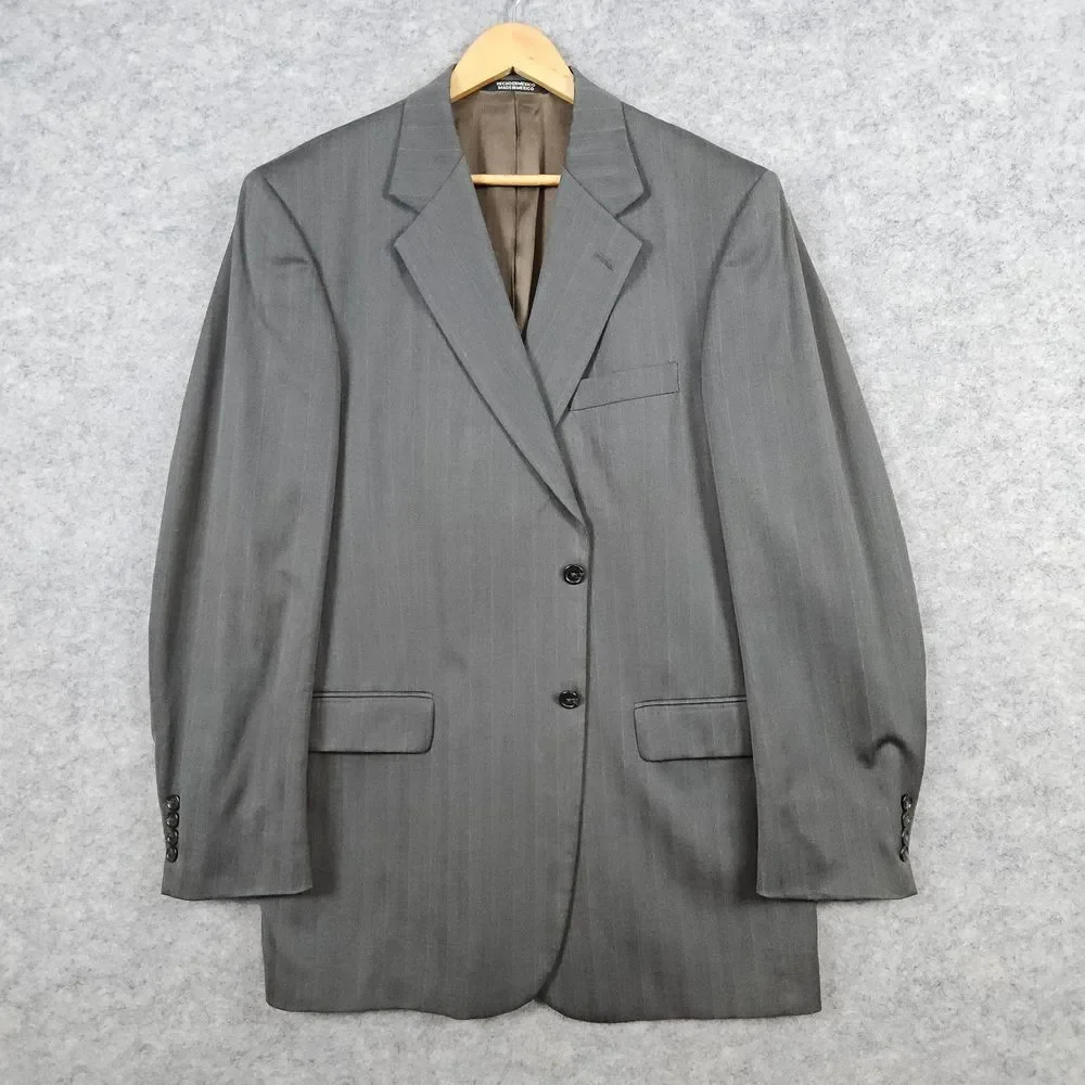 Stafford Traveler Plus Men's Blazer Size 42L Gray Striped 99% Wool Preppy Office